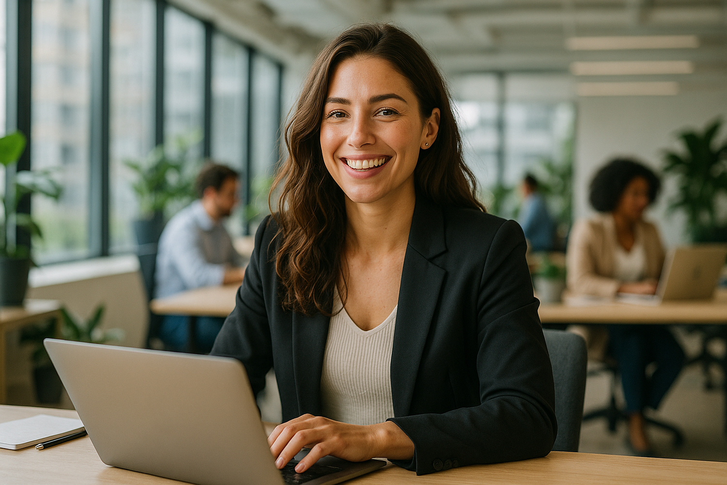 Femme professionnelle épanouie en open space