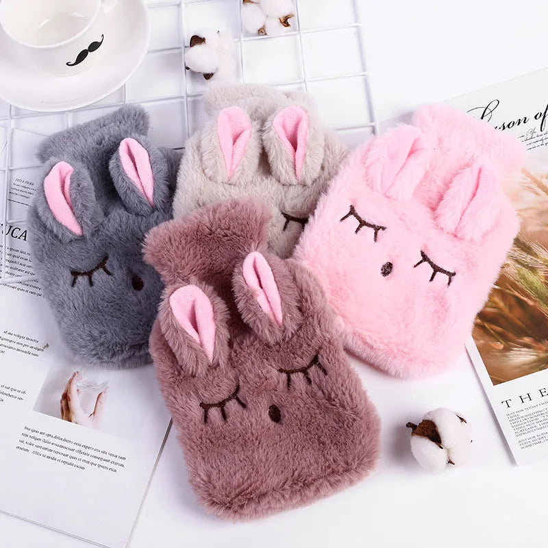Portable Plush Rabbit Hand Po Warm Water Bottle Stress Pain Relief Therapy Hand Warmer Girls Pocket Hand Feet Hot Water Bag Byone